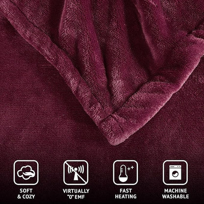 Beautyrest Heated Electric Blanket for Cold Weather, Fast Heating Heated Blanket, Auto Shut Off, Virtually Zero EMF, Multi Heat Setting, UL Certified, Red Queen (90 inx84 in)