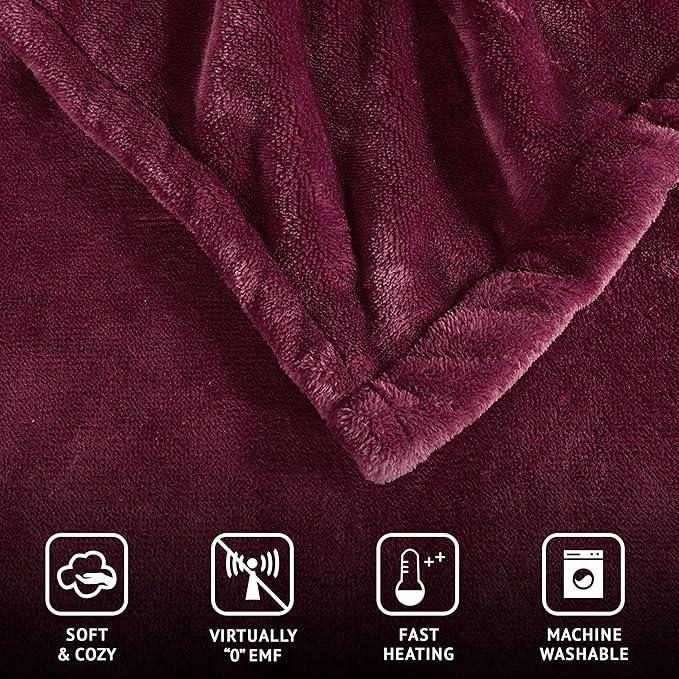 Beautyrest Heated Electric Blanket for Cold Weather, Fast Heating Heated Blanket, Auto Shut Off, Virtually Zero EMF, Multi Heat Setting, UL Certified, Red Twin (84 inx62 in)