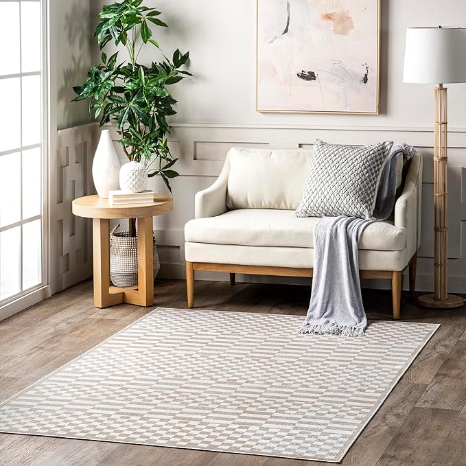 nuLOOM Nikita Faded Geometric Machine Washable Area Rug - 2x6 Machine Washable Runner Rug Contemporary Beige/Tans & Ivories Rugs for Living Room Bedroom Dining Room Entryway Hallway Kitchen