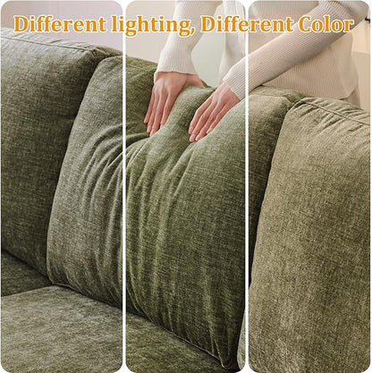 85'' L Shaped Couch with Armrest Organizer,Comfy 3 Seats Sofa with Storage Ottoman,Chenille Sectional Couches for Living Room,Bedroom,Apartment,Sofa Set with Oversized Chair,Green