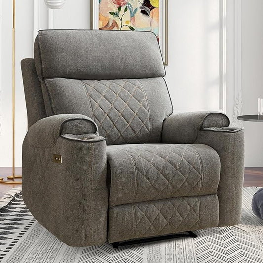 Electric Recliner Chair, Soft Fabric Power Recliners with Metal Cup Holders, Single Overstuffed Heavy Duty Reclining Sofa Chairs for Living Room Bedroom, Light Grey