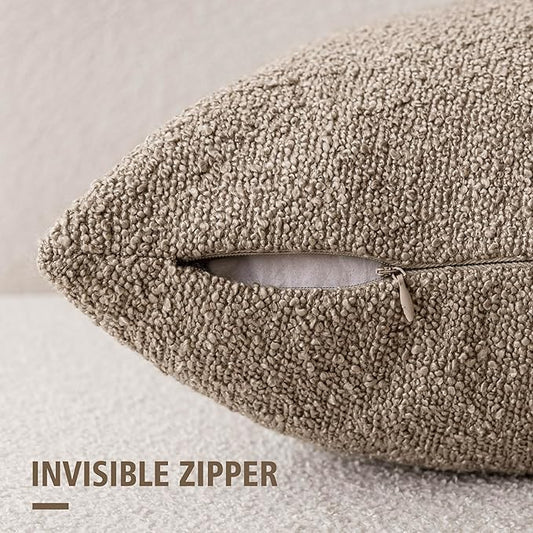 Foindtower Pack of 2 Textured Boucle Throw Pillow Covers Neutral Accent Solid Decorative Pillow Cases Cozy Woven Couch Cushion Case for Sofa Bedroom Living Room Home Decor 20x20 Inch Light Khaki Tan