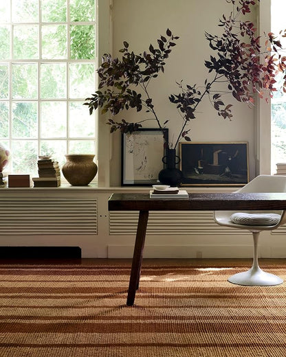 Loloi Leanne Ford Weatherstaff Collection WTS-04 Cinnamon/Natural 2'-6" x 7'-6" Runner Rug Jute, Striped, Neutral, Hallway, Kitchen, Mudroom, and Bathroom
