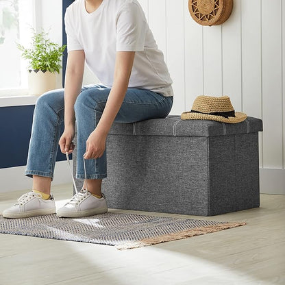 SONGMICS Mazie Collection - 30 Inches Ottoman Storage Bench, 21 Gal. Folding Chest with Breathable Linen-Look Fabric, Load up to 660 lb, for Entryway, Living Room, Bedroom, Dark Gray ULSF001G01