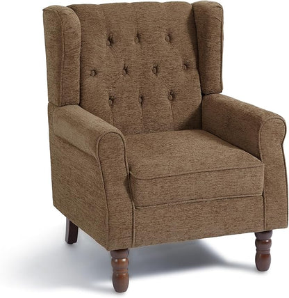 Accent Chair, Upholstered Armchair with Button Tufted High Back & Solid Wood Legs, Comfy Wingback Reading Single Sofa Chair for Small Spaces, Living Room, Bedroom (Brown, Set of 2)