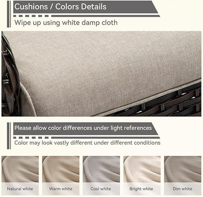 Patio Wicker Chairs Set of 2, Patio Rattan Dining Chairs with 3.5-inch Seat Cushions, High Back and Curved Armrest for Garden, Backyard, Balcony and Deck, Beige