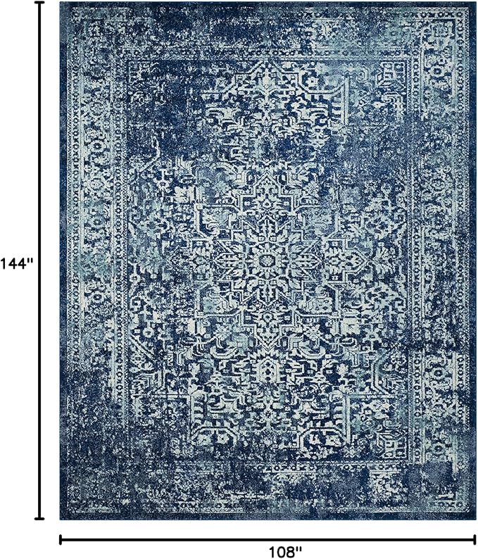 SAFAVIEH Area Rug 9x12 - Evoke Collection - Large - Navy & Ivory, Distressed Design, Non-Shedding & Easy to Clean, Ideal for Living Room, Bedroom, Dining Space (EVK256A)