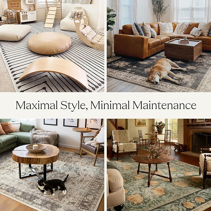 RUGGABLE Washable Vintage Area Rug – Kamran Coral 4x6, Stain-Resistant, Non-Slip – Medium Machine Washable Rugs for Living Room, Bedroom, Hallway, Entryway & Office–with Standard Pad