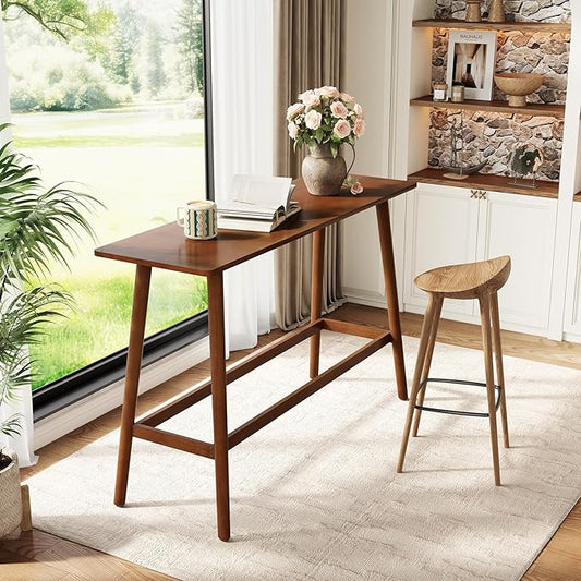 LITTLE TREE 63" Bar Table, Counter Height Table with Solid Wood Legs, Retro Long Kitchen Bar Table for Home Kitchen, Dining Room, Living Room, Bistro, Balcony,Pub (Rustic Brown)