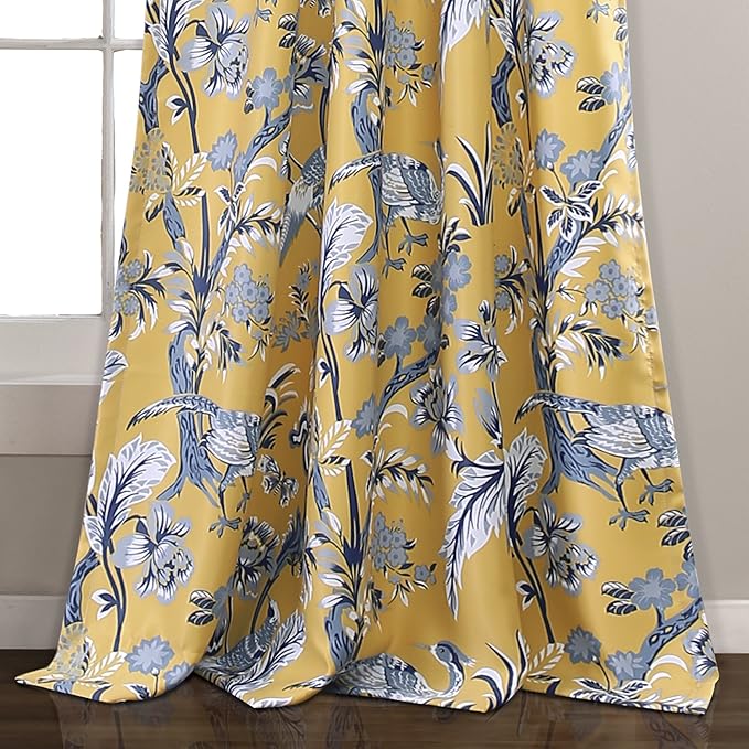 Lush Decor Dolores Light Filtering Window Panels, Pair, 52" W x 108" L, Yellow - Floral Curtains for Bedroom - Vintage Curtains - Coquette Room Decor