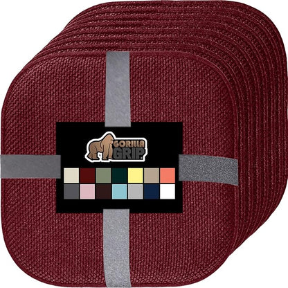 GORILLA GRIP Chair Cushions, Set of 8, 16x16, Memory Foam Pads for Dining Room, Kitchen Table, Office Desk, Rocking Chairs, Stay in Place Backing, Comfortable Microfiber Seat Cover Pad Cushion, Wine