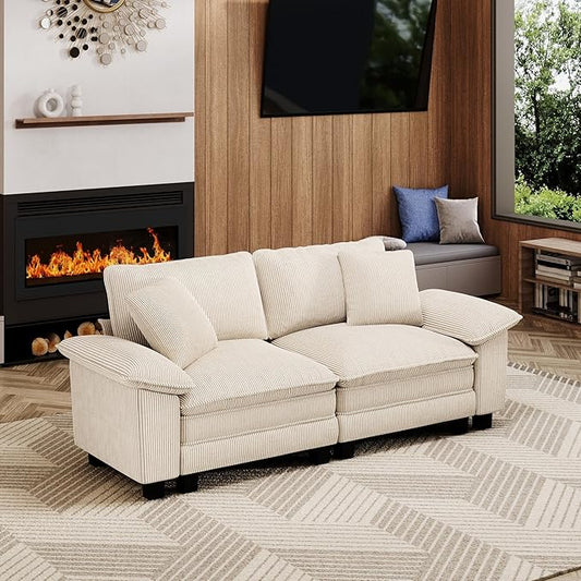 87" Cloud Modular Sectional Loveseat, 2-Seater w/Deep Seat & Removable Arms, Plush Corduroy for Small Living Room & Apartment - Beige