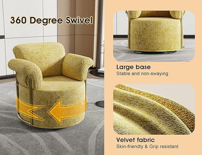 KEIKI Modern Comfy Swivel Accent Reading Chair, 360°Round Upholstered Barrel Armchair Single Club Lounge Sofa Chairs for Living Room,Bedroom, Office,Yellow