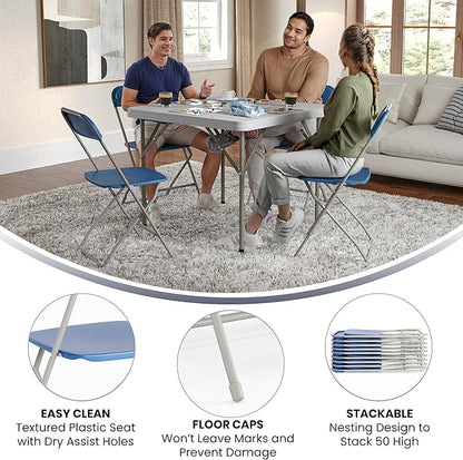 Flash Furniture Hercules Series Plastic Folding Chair - Blue - 4 Pack 650LB Weight Capacity Comfortable Event Chair-Lightweight Folding Chair