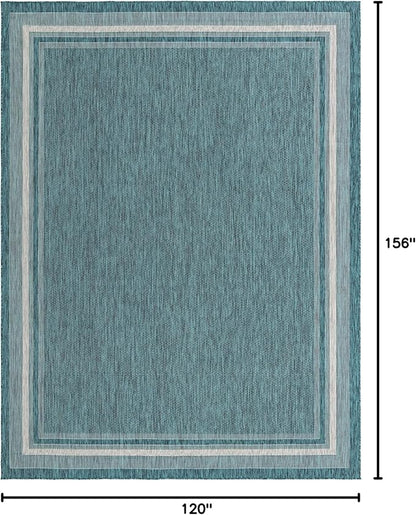 Unique Loom Outdoor Border Collection Area Rug - Soft Border (10'x 13' Rectangle, Teal/ Ivory)