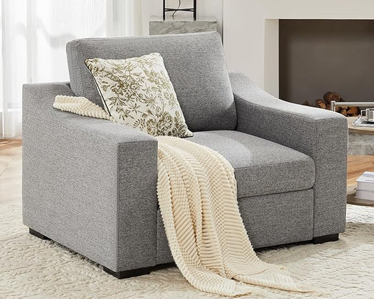 ABCASA 47" W Oversized Accent Chair, Comfy Upholstered Sofa Chair with Large Seat and Wide Armrest, Pet-Friendly Modern Lounge Armchair for Living Room/Apartment/Bedroom, Premium Linen, Grey