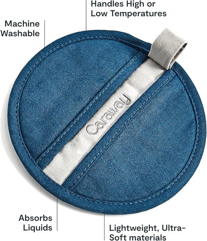 Caraway Pot Holders - 100% Organic Cotton Pot Holder - Double-Layer Stain Resistant Stitching - Resists High Heat & Low Cold Temperatures - Machine Washable - Navy