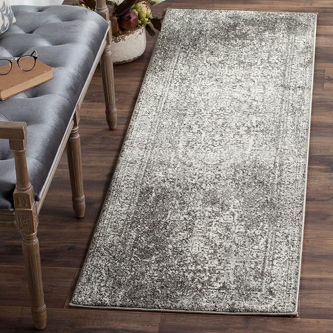SAFAVIEH Evoke Collection 2'2" x 13' Grey/Ivory EVK256D Oriental Distressed Non-Shedding Living Room Bedroom Runner Rug