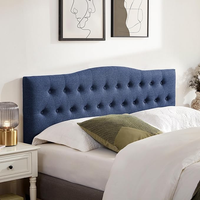 Tufted Upholstered Headboard Twin Size, Sturdy and Durable Solid Wood Twin XL headboard, Fabric Headboard Adjustable Height from 37” to 51”, Modern Button Diamond Design Head Board, Blue
