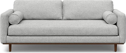 SIMPLIHOME Morrison Mid-Century Modern 89 inch Wide Sofa with Ottoman Set in Mist Grey Woven-Blend Fabric for the Living Room and Family Room