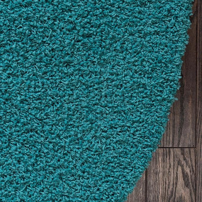 Unique Loom Solid Shag Collection Area Rug (3' 3" Round, Deep Aqua Blue)