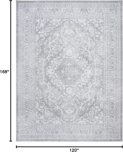 SAFAVIEH Area Rug 10x14 - Reflection Collection - Large - Light Grey & Cream, Non-Shedding & Easy Cleaning, Ideal for Living Room, Bedroom (RFT668G)