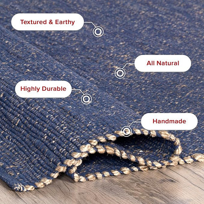 nuLOOM 3x5 Elfriede Jute & Cotton Hand Woven Area Rug, Blue, Solid Rustic Farmhouse Style, Weaved Design, Natural Fiber, For Bedroom, Living Room, Dining Room, Hallway, Office, Entryway