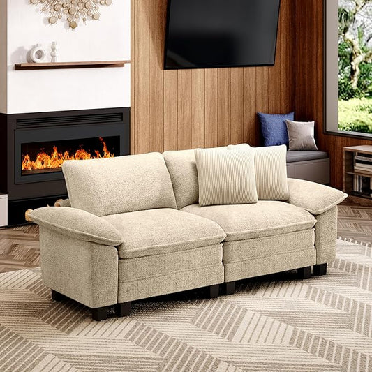 87" Cloud Modular Sectional Loveseat, 2-Seater w/Deep Seat & Removable Arms, Plush Chenille for Small Living Room & Apartment - Beige