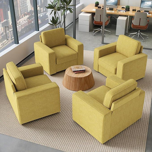 Swivel Accent Sofa Chair Set of 4, Modern Comfy Oversized Upholstered Cushion Back Armchair in Linen 1pcs for Living Room, Bedroom, Reading Room(Yellow)