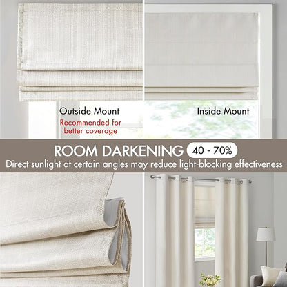 Madison Park Galen Cordless Roman Shade, 29"W x 64"H, Sheen Ivory – Room Darkening, Thermal Insulated, Energy Efficient Window Blind with Subtle Sheen Basketweave Fabric for Privacy