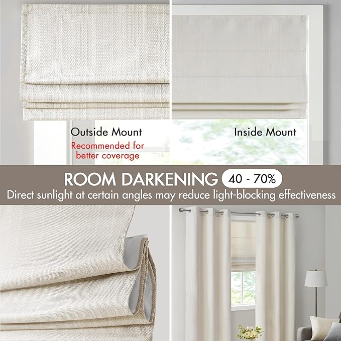 Madison Park Galen Cordless Roman Shade, 27"W x 64"H, Sheen Ivory – Room Darkening, Thermal Insulated, Energy Efficient Window Blind with Subtle Sheen Basketweave Fabric for Privacy