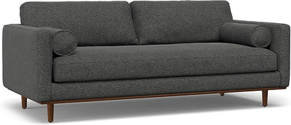 SIMPLIHOME Morrison Mid-Century Modern 89 inch Wide Sofa with Ottoman Set in Charcoal Grey Tightly Woven Performance Fabric for the Living Room and Family Room