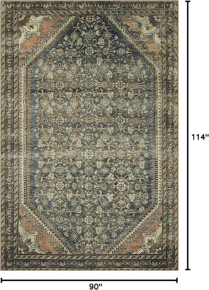 Loloi Magnolia Home by Joanna Gaines Banks Collection BAN-02 Denim/Clay 7'-6" x 9'-6", .13" Pile Height, Machine Washable, Area Rug