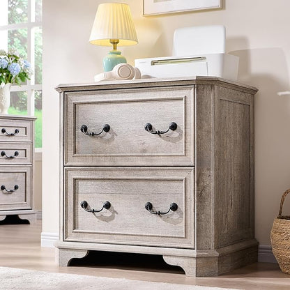T4TREAM 34" Lateral File Cabinet with 2 Drawers, Farmhouse Filing Cabinet with 34" Wide Wooden Tabletop & Smooth Rails, Holds Letter/Legal, Hexagonal Design & Framed Drawer Fronts, Light Rustic Oak