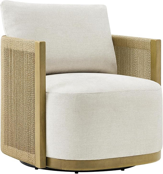 CHITA Braid Swivel Accent Chairs, Modern Comfy FSC Certified Armchair with Paper Cord & Wood Frame for Living Room and Bedroom, Fully Assembled - Mink