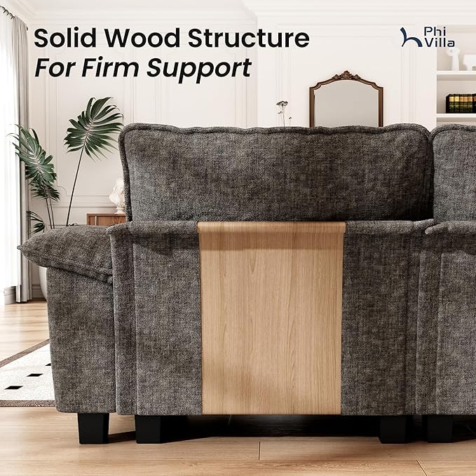 PHI VILLA Cloud Modular Couch Sets, 123.6" Sectional Sofa with U-Shaped Chaise, 5-Seater Couches with 2 Movable Ottomans for Living Room, Chenille Fabric, Smoky Grey
