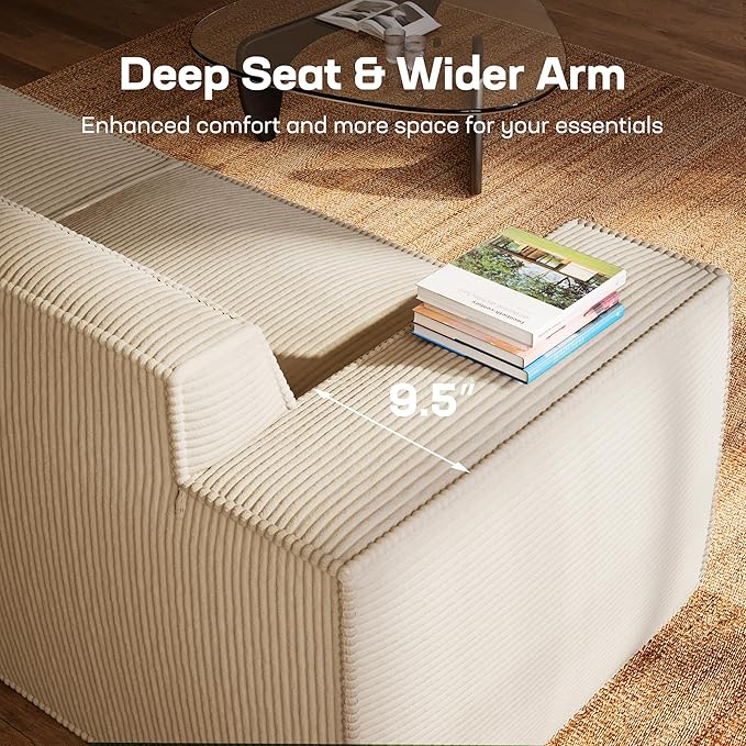 Marsail Modular Sectional Sofa, 142" U-Shaped Modular Sectional Couch with Deep Seat, Freely Combinable Sectional Clound Sofa for Living Room, No Assembly, Plush Corduroy Fabric, White