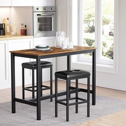 VASAGLE Bar Stools, Set of 2 PU Upholstered Breakfast Stool, 15.7 x 11.8 x 24.4 Inches, Backless, Simple Assembly, Industrial, Dining Room Kitchen Counter Bar, Black Seat and Black Frame ULBC068B81