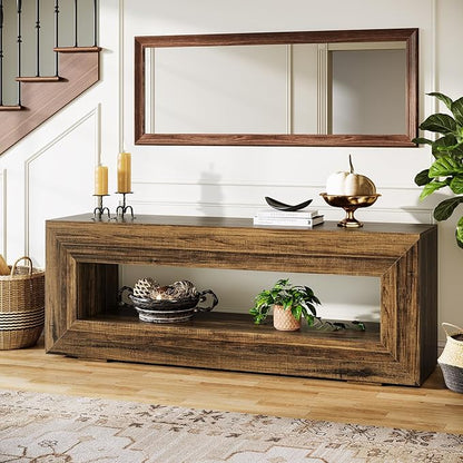 Tribesigns 63" Farmhouse Console Table, Narrow Entryway Sofa Table for Behind Couch, Long Sofa Station, Retro Wooden Entryway Accent Furniture for Living Room, Hallway, Entry, Brown