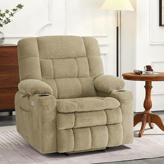 MCombo Dual Motor Power Lift Recliner Chair for Elderly, Lay Flat Lift Chair with Heat and Massage, Petite Wide Lift Chair, Cup Holders, USB A&C Ports, Fabric R7894 (Small-Wide, Beige)