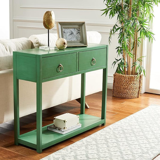 SAFAVIEH Home Collection Sadie Contemporary Turquoise Green 2-Drawer Console Table (Fully Assembled)