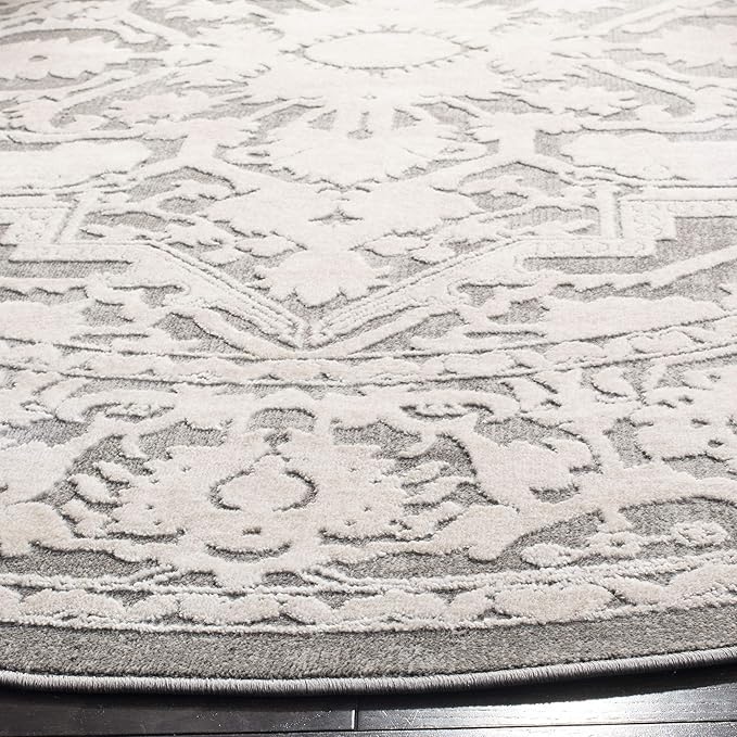 SAFAVIEH Reflection Collection Area Rug - 6'7" Round, Dark Grey & Cream, Non-Shedding & Easy Cleaning, Ideal for Living Room, Bedroom (RFT665B)