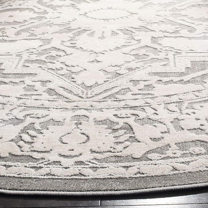 SAFAVIEH Reflection Collection Area Rug - 6'7" Round, Dark Grey & Cream, Non-Shedding & Easy Cleaning, Ideal for Living Room, Bedroom (RFT665B)