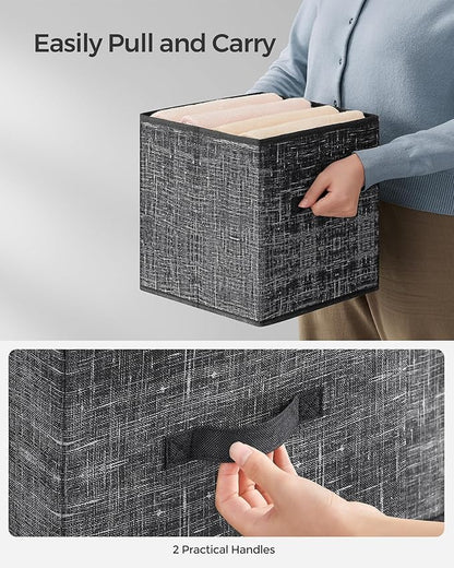 SONGMICS Storage Cubes, 13 x 13 x 13 Inches Non-Woven Fabric Bins with Double Handles, Set of 8, Closet Organizers for Shelves, Foldable, for Clothes, Ink Black UROB833B01