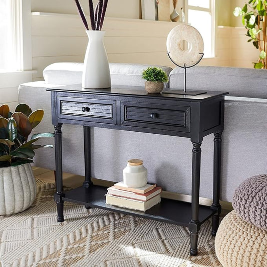 SAFAVIEH Home Collection Tate Black 2-Drawer Bottom Shelf Console Table CNS5720B