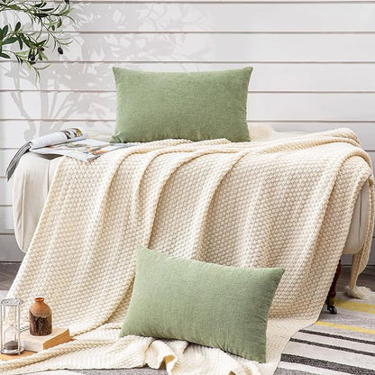 GAWAMAY Lumbar Decorative Rectangle Throw Pillow Covers 12"x20" Inch Set of 2, Super Soft Chenille Throw Pillowcase for Sofa Living Room Bedroom Couch Cushion Cover Sage Green 30x50cm (ONLY Covers)