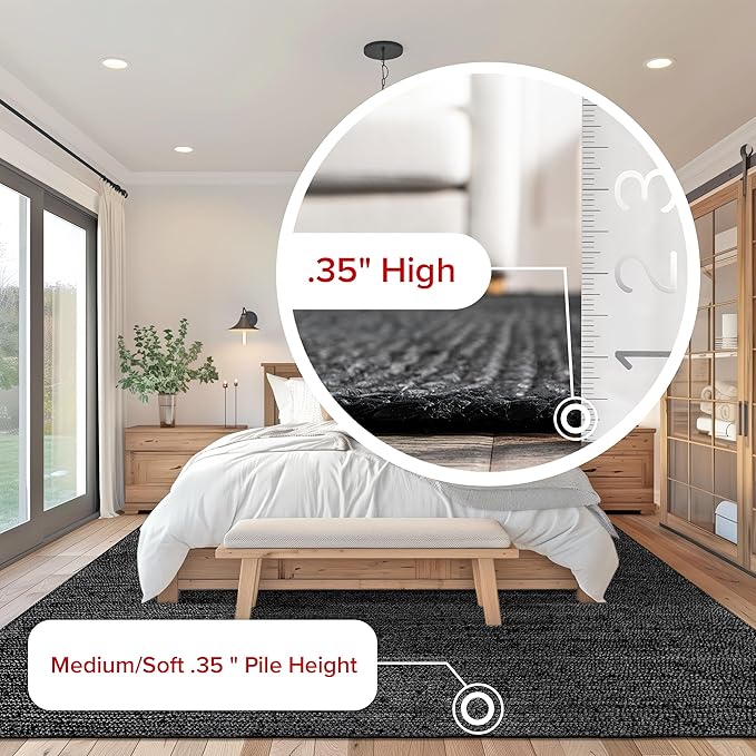 nuLOOM Oval 4x6 Rigo Jute Hand Woven Area Rug, Black, Solid Farmhouse Design, Natural Fiber, For Bedroom, Living Room, Dining Room, Hallway, Office, Kitchen, Entryway