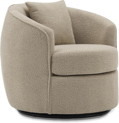 Swivel Accent Chair Set, Modern Upholstered Boucle Barrel Arm Chairs with Pillow for Living Room, 360 Degree Round Swivel Sherpa Armchair with Round Base for Bedroom Club (2, Light Brown)