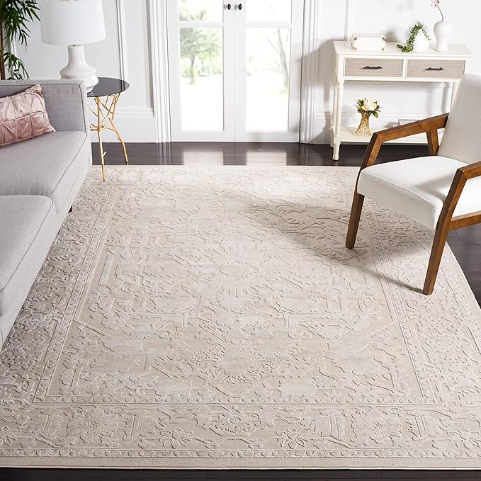 SAFAVIEH Area Rug 8' Square - Reflection Collection - Large - Cream & Ivory, Non-Shedding & Easy Cleaning, Ideal for Living Room, Bedroom (RFT665D)