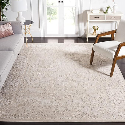 SAFAVIEH Reflection Collection Area Rug - 6'7" Square, Cream & Ivory, Non-Shedding & Easy Cleaning, Ideal for Living Room, Bedroom (RFT665D)